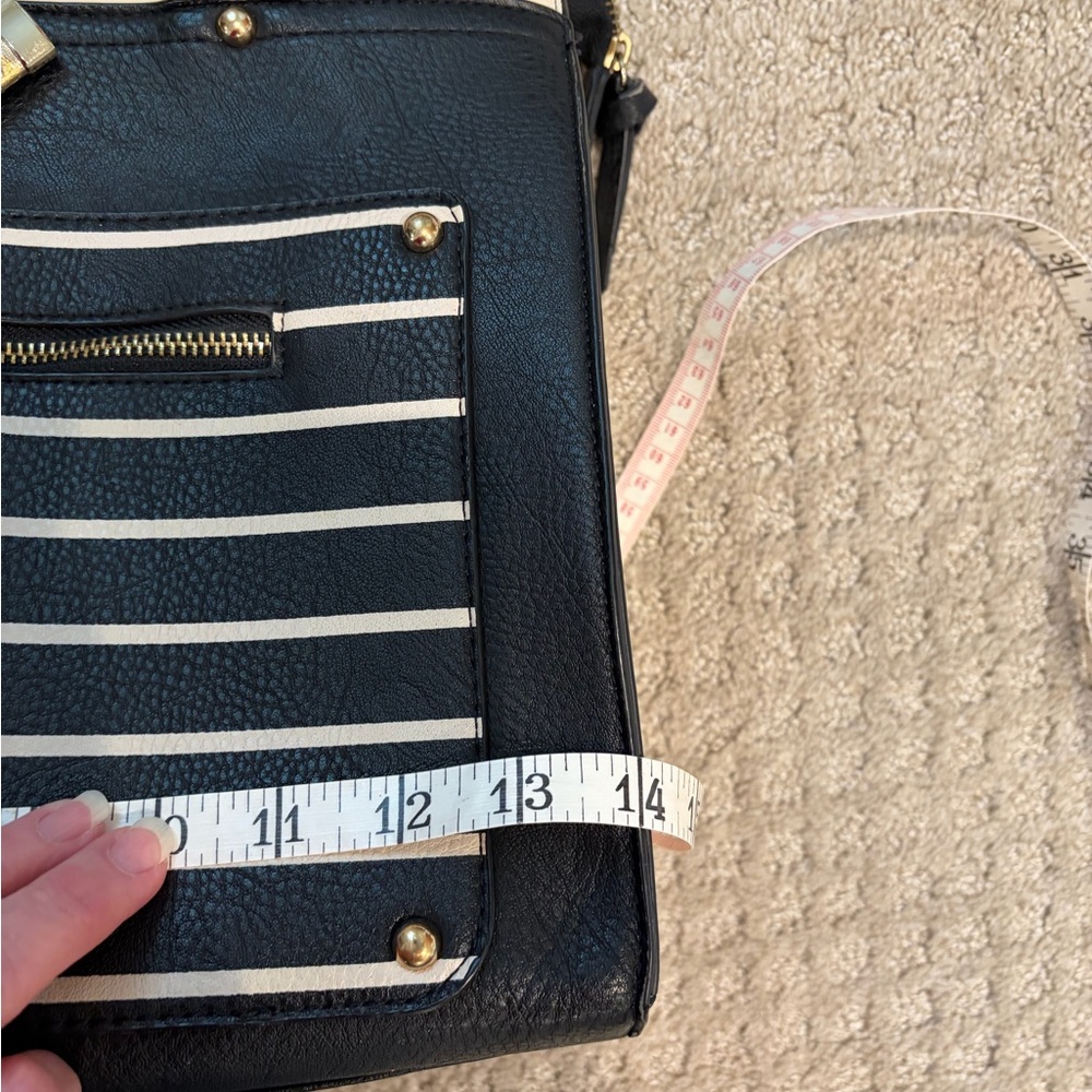 Call It Spring Black and White Striped Satchel with Gold Hardware - Picture 4 of 8